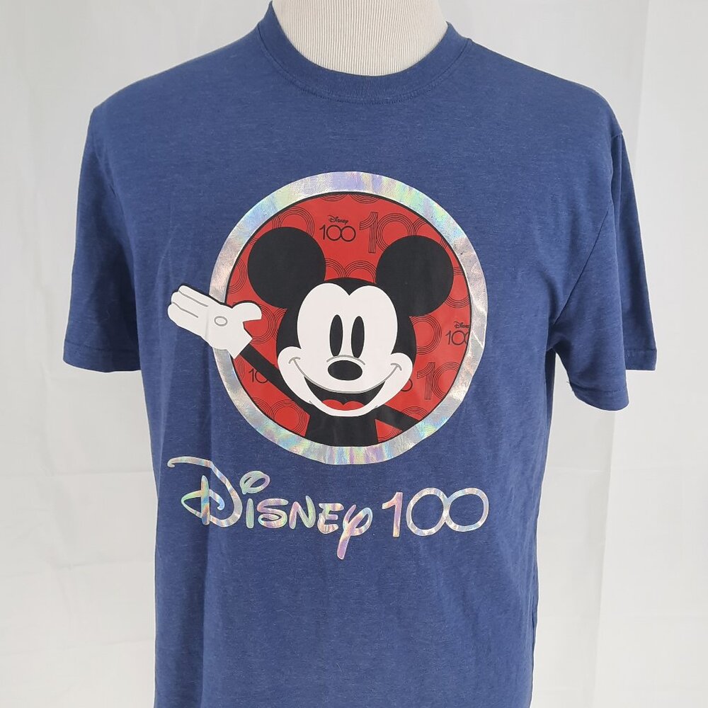 Disney 100th Year Anniversary Mickey Mouse Blue T Shirt Adult Size Large Prizm